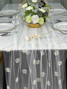 Nappe de table en mousseline brodée de marguerites ivoire, décoration de table saisonnière de printemps/été pour Pâques, tissu fin pour la maison, les fêtes, la cuisine et la salle à manger intérieure - Multicolore - Voir 9