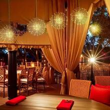 4 Pieces/Set, Hanging Solar Fireworks, Star-Burning Lights, Copper Wire Outdoor, 8-Mode Remote Control Fairy Decorative Light, Eaves Garden Tree Christmas Decorative Light (Warm White-Solar Power Supply With Remote Control Multiple Modes Gifts Birthday Graduation