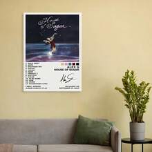 Framed AlexG "House Of Sugar" Album Cover Canvas Poster,  Vintage Style Wall Art, Music-Inspired Bedroom Decor, Featuring Dynamic Performer And Tracklist Design, Artistic Home Accessory | Dynamic Performer Image | Canvas Art Print, Music Poster