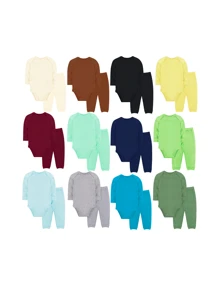 Assorted Kit 6 Pieces Ribbed Cotton Bodysuit Baby Boy's Clothing Set 3 Bodysuits + 3 Pants - Multicolor - View 1