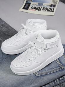 男士休闲个性字母拼接高帮厚底魔术贴运动鞋，时尚街头时尚户外徒步休闲运动鞋，情侣款 - 白色 - 查看 6