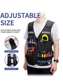 Tool Vest Electrician, Hi Vis Tool Vest For Carpenters & Construction, Adjustable Men Workwear, Workwear All-Round Work Tool Waistcoat Reflective Safety Waistcoat With Multiple Pockets And Zip Heavy Duty Tool Waistcoat For Electricians
