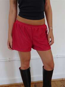 Womens Wide Leg Mesh Shorts Casual Elastic Waist Flap Pocket Solid Color Shorts Going Out Shorts