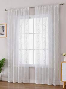 1 Stück weißer transparenter Vorhang mit Weinblatt- und kleinen Blumenmustern, floral bestickter Vorhang geeignet für Schlafzimmer/Wohnzimmer/Esszimmer/Stangendesign, herbstliche Heimdekoration eleganter Wohnzimmer-Vorhang/Schlafzimmer-Vorhang - Weiss - Übersicht 5