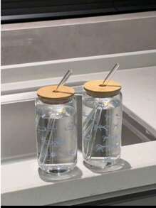 1个16盎司透明咖啡杯，粉色蝴蝶结图案，竹制杯盖和吸管，便携式饮料果汁杯，适合户外旅行、夏季和冬季，生日、节日和圣诞节礼物水瓶 - 無色 - 查看 9