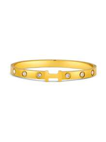 Fashion Stainless Steel H-Shaped Cubic Zirconia Bangle, Suitable For Daily Wear And Holiday Gift Set