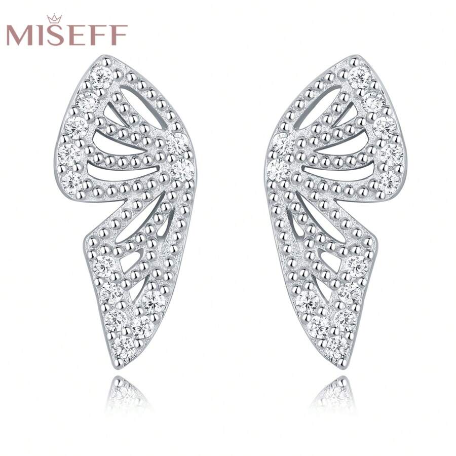 1 对正品 S925 纯银耳环蝴蝶翅膀锆石耳环精美珠宝女士日常佩戴生日礼物 - 銀色 - 查看 1