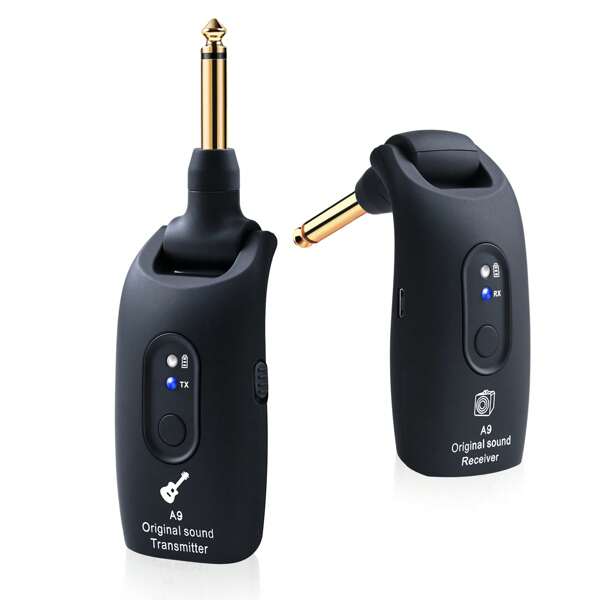 A9 Wireless Guitar System 2.4GHz Built-In Rechargeable Lithium Battery 270° Rotatable Audio Wireless Transmitter Receiver For Acoustic Guitar Bass Violin Keyboard Electric Instruments, Black