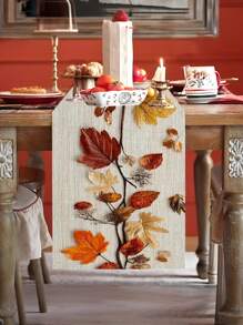 Camino de mesa con hojas de otoño, diseño de follaje otoñal al estilo europeo, mantel rectangular tejido 100% de lino, para fiestas, cocina, chimenea, comedor y decoración de hogar rústico