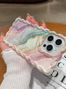 1pc Luxury Wavy Marble Painted Large Hole Braided Texture Phone Case Compatible With IPhone X/XR/11/12/13/14/15/16 Pro Max