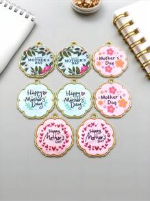 母亲节印花圆形吊坠 - DIY锌合金钥匙扣和项链吊坠，节日礼物配饰，带雕刻图案 - Mother's Day Pendant - 查看 1