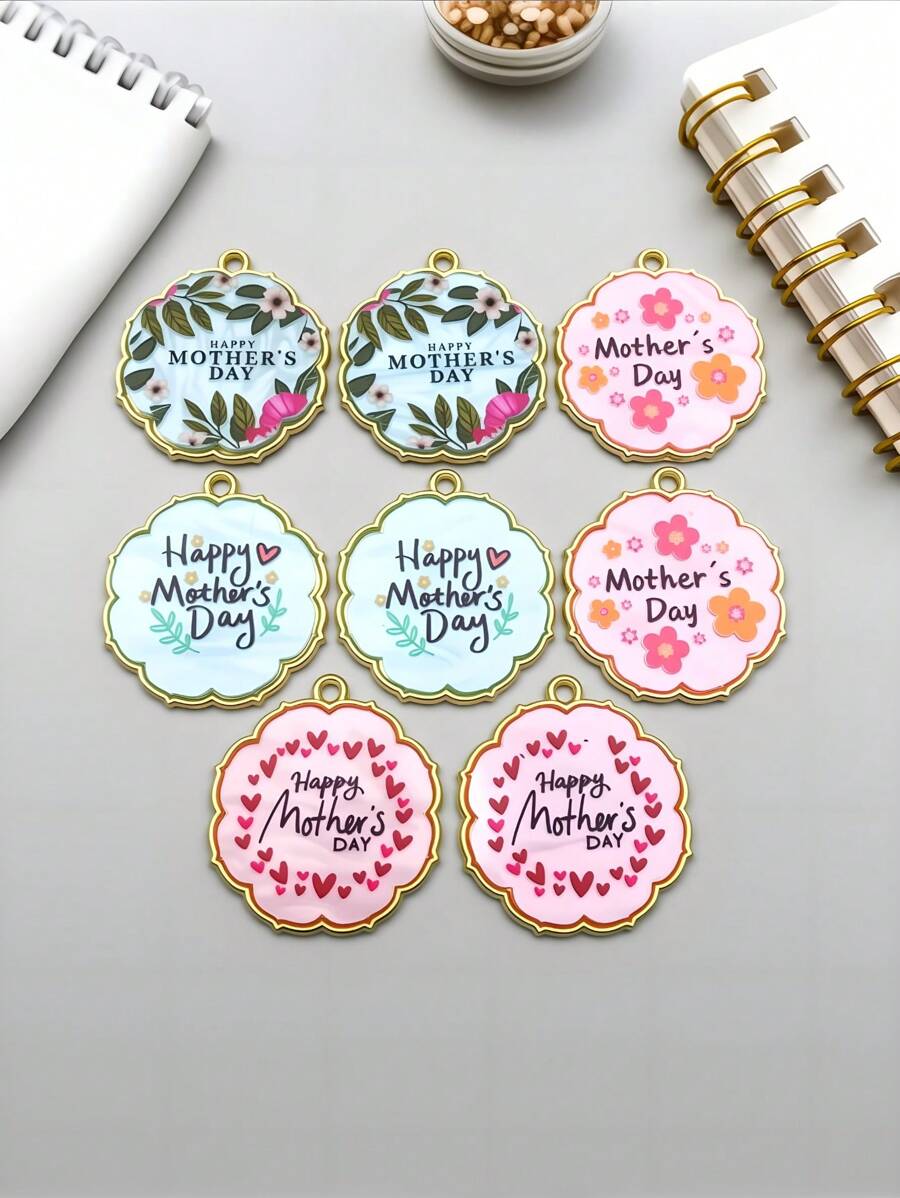 母亲节印花圆形吊坠 - DIY锌合金钥匙扣和项链吊坠，节日礼物配饰，带雕刻图案 - Mother's Day Pendant - 查看 1