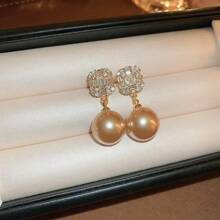 1 par de aretes elegantes de perla falsa con metal y rhinestones, adecuados para uso diario, fiestas y bodas de mujeres