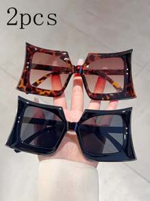 2pcs/1pc Girls Fashion Full Frame Asymmetrical Shape Super Large Frame Multicolor Gradient Design Fashionable Boys, Vacation Travel And Photoshoot, Street Hip-Hop Personalized Matching - Multicolor - View 10