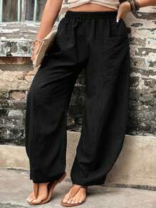 Plus Size Women Casual Loose Elastic Waist Pants, Versatile Vacation Leisure Style Summer Fashion