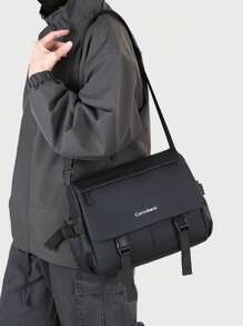 Nieuwe lente/zomer effen kleur met letterlogo, PU, eenvoudige schoudertas voor heren, modieuze casual crossbody-messengertas, krasbestendig, waterdicht, grote capaciteit, meerdere zakken, kan telefoon, tablet, opvouwbare paraplu, boeken, briefpapier, verstelbare riem, koerierstas, meerdere kleuren beschikbaar, geschikt voor buitenactiviteiten, reizen, fietsen, motorrijden, wandelen, zakelijk woon-werkverkeer, studenten, herenaccessoires, cadeau voor echtgenoot, vader, schoolbenodigdheden
