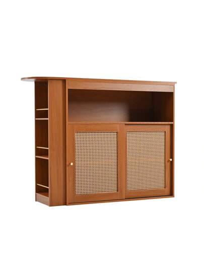 Bar Tafel Adjustable Storage Space, Rattan Cabinet Door, Moderne Multifunctional view 11