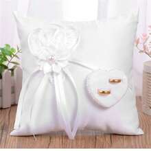 Wedding Ring Pillow Elegant Heart Bowknot Ring Bearer With Ribbons Pillow Portable Wedding Supplies For Wedding Party - White - View 1