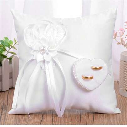 Wedding Ring Pillow Elegant Heart Bowknot Ring Bearer With Ribbons Pillow Portable Wedding Supplies For Wedding Party