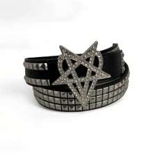 Y2K Gothic Punk Rivet Star Rhinestone Buckle Belt - Bold & Edgy Streetwear Statement Piece For Teens & Adults Summer, School Fall, Autumn, Halloween Autumn-Winter Accessories,Suitable For Teens, Youth,Men,Casual, Outdoor, Athletic, Vacation, Graduation Gifts, Birthday, Daily Wear - Multicolor - View 6