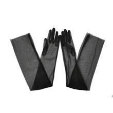 1 双带指透明长手套，夏季防晒，性感舞会、婚礼新娘礼服 - 黑色 - 查看 2