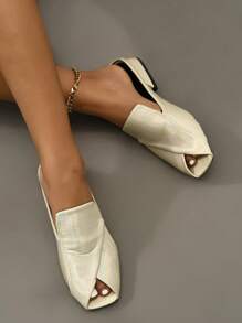 女士优雅露趾休闲高跟凉鞋，新款夏季时尚 - 米色 - 查看 2