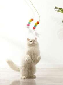 1pc Self Entertained Cat Toy, Hanging Teaser Wand With Bell, Scratch Resistant String, Adjustable Length - Multicolor - View 5