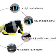 Stylish Motorcycle & Ski Goggles - Scratch-Resistant, Adjustable Strap, Durable TPU Lens In Blue/Green/Black Pattern For Outdoor Riding Safety, Motocross Goggles