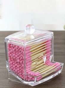 1 件塑料棉签盒，透明塑料棉签盒，带方便分配器，节省空间，适用于浴室台面、家庭和厨房组织，水晶棉签盒，返校 - 彩色 - 查看 4