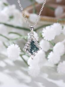 1 pièce Collier pendentif agate asymétrique élégant aux algues pour femmes, bijoux de mode pour fête, anniversaire, fiançailles, mariage, cadeau d'anniversaire