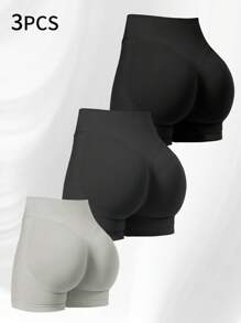 3 件套女士高腰显瘦跑步提臀速干七分紧身裤、瑜伽黑色短裤、健身短裤、跑步短裤、蜜桃提臀运动短裤、收腹短裤、