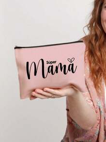 Letter "Mama" Printed Zipper Women'S Cosmetic Bag. The Best Gift For Mom, Bridesmaid Cosmetic Bag, Bridesmaid Gift Bag, Wedding Travel Washing Bag With Zipper, Bridesmaid Bag, Wedding Bride Shower Single Girls Proposal Party Gift,Mother's Day Gifts Makeup Travel Toiletry Organizer Essentials Gifts Storage Zipper Accessories Nail