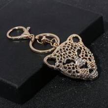 Lindo encanto de bolso con estampado de leopardo, llavero de jaguar, llavero de animal de dibujos animados para mujeres, accesorio elegante con adornos de rhinestone, decoración de estilo callejero personalizada para fiestas, mejor regalo para amigos - Dorado - Ver 7