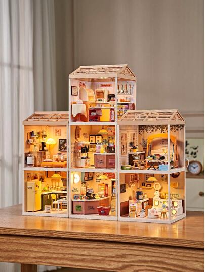 Kit de casa de muñecas en miniatura DIY, construye un set de diorama de maquillaje con habitación de LED, un hobby artesanal único para adultos y un regalo ideal para adolescentes