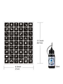 Tattoo Template Dye Set (Tattoo Template + Tattoo Wash-Off Ink) Multiple Designs, Suitable For Men And Women, For Temporary Tattoo On Finger, Wrist, Shoulder, Neck, Collarbone And Body, Waterproof Fake Tattoo Stencil Set - Multicolor - View 12