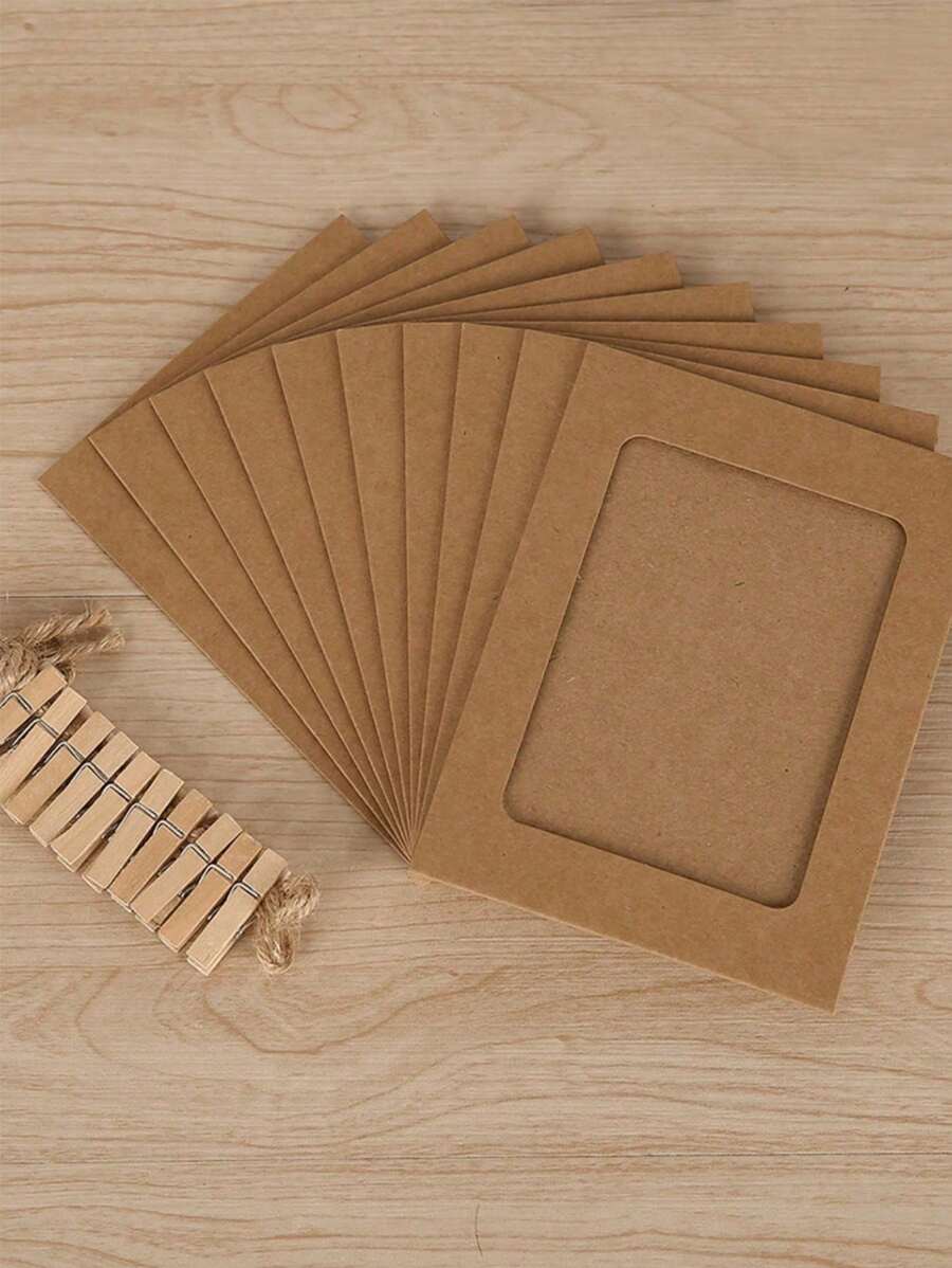 1 zestaw (10 szt.) Kreatywna wisząca papierowa ramka na zdjęcia z klipsem na linę, czyste czarno-białe kolory rzemieślnicze