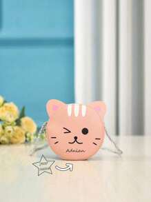 Customized Sweet Mini Crossbody Bag With Personalized Name Or Holiday Message, Cute Cartoon Kitten Casual Crossbody Bag For Kids, Small Coin Purse For Girls, Messenger Bag Handbag Wallet, Suitable For Travel Daily Use - A - View 8