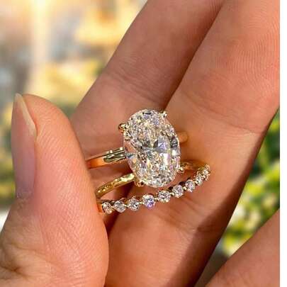 2pcs Set S925&925 Sterling Silver 2ct Oval Shape Set Elegant For Women Dating Party Ring Anniversary Occasion Exquisite Women's Jewelry Gift