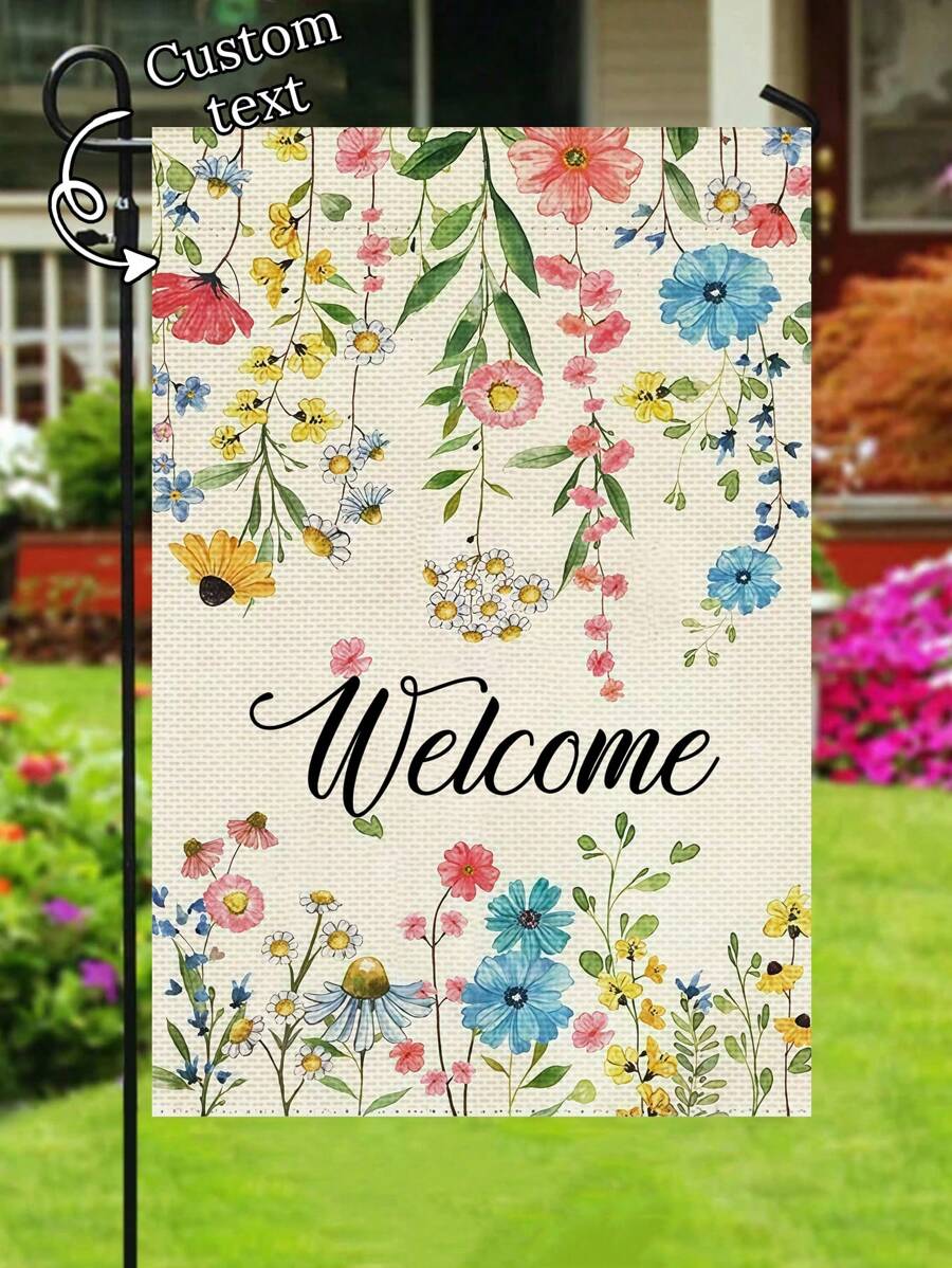 1pc Customizable Linen Double-Sided Garden Flag Wall Decor For Family, Friends, Couples With Name Or Date; Suitable For Home, Outdoor, Courtyard And Garden Decoration (Flagpole Not Included)