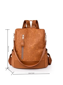 LECEY Retro Fashionable Anti-Theft Embroidery Patchwork Functional Backpack, School Backpack - Khaki - View 5