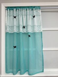 1pc Blue Voile Curtain, French Romantic Lace Ruffled Curtain Panel For Kitchen, Bathroom, Cafe, Farmhouse Style, Sheer Linen Material, Washer, Rod Pocket Design, Princess-Like - Multicolor - View 9