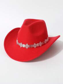 1pc Women New Cowboy Hat With Chain Decor, Fashionable European & American Style, Suitable For Daily Wear, Party, Club, Travel, Photography, All Season - Top Hat - View 13