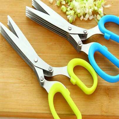 Tesoura Para Picar Alimentos Temperos E Ervas 5 Lâminas Aço Inox WL-2377