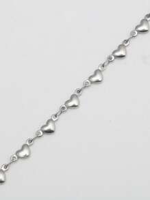 Tkool 1pc Fashionable Stainless Steel Heart Shaped Anklet For Women, Suitable For Dailywear, Beach Holiday, Gift - Steel - View 9