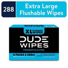 DUDE Wipes Unscented XL Flushable Wipes, 6 Flip-Top Packs Case, 48 Wipes Per Pack, 288  Aloe Vera - 1 - View 1