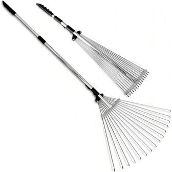 Adjustable Metal Rake - Collapsible & Telescopic - Garden, Yard, & Lawn - Ideal For Leaves, Shrubs & Small Areas.J16A