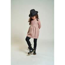 Girls Woolen Vest Dress Baby Doll Mini Dress Kids Princess Vintage Lace Dress - 藕粉色 - 查看 9