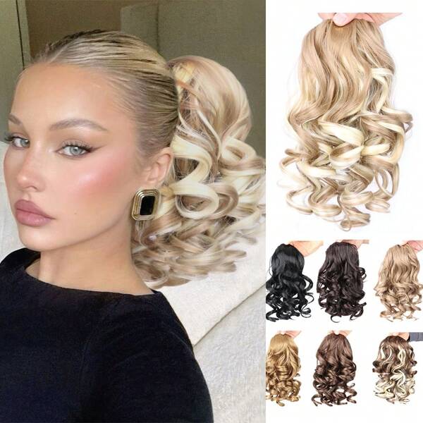 8 Inch Short Curly Drawstring Ponytail Extensions Synthetic Classic Loose Curly Wavy Drawstring Pony Tails Hair Extensions Hairpieces For Women