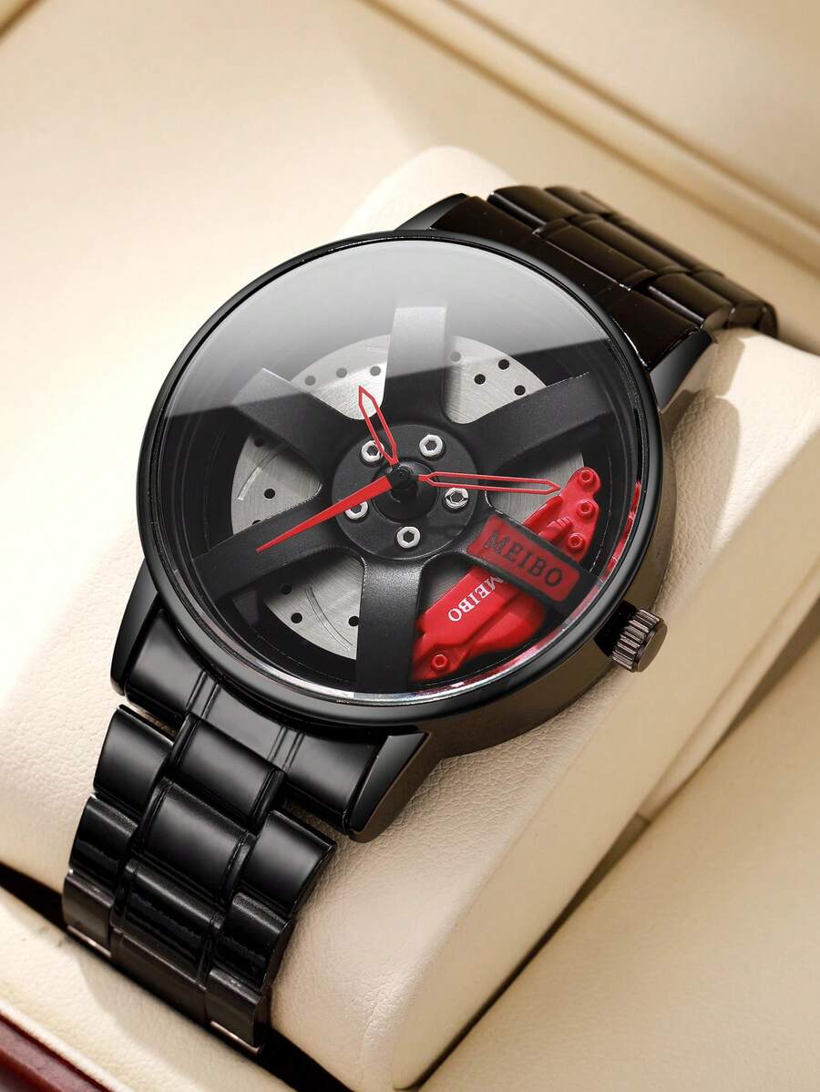 MEIBO Men Wheel Dial Quartz Watch As A Gift For Students Returning To School - Black - View 1