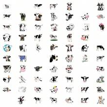 56PCS Black And White Cow Stickers Vinyl Aesthetics Stickers Scrapbooking, Diary, Bumper, Skateboard, Water Bottle, Cartoon, Hard Hat, Car Stickers And Decals - Multicolor - View 3